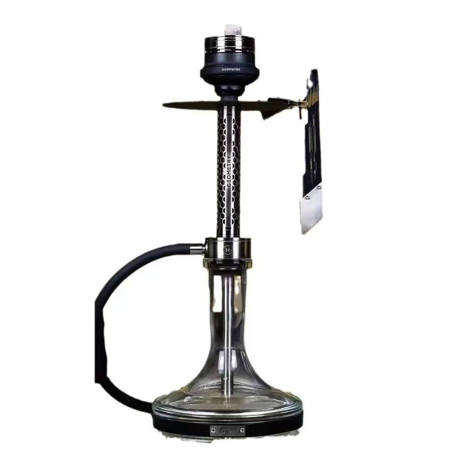 Luxury Stainless Steel Hookah Set | Russian Geometry Design Single Hose Shisha | Elegant Arabic Water Pipe for Lounge, Bar & Home Smoking Experience