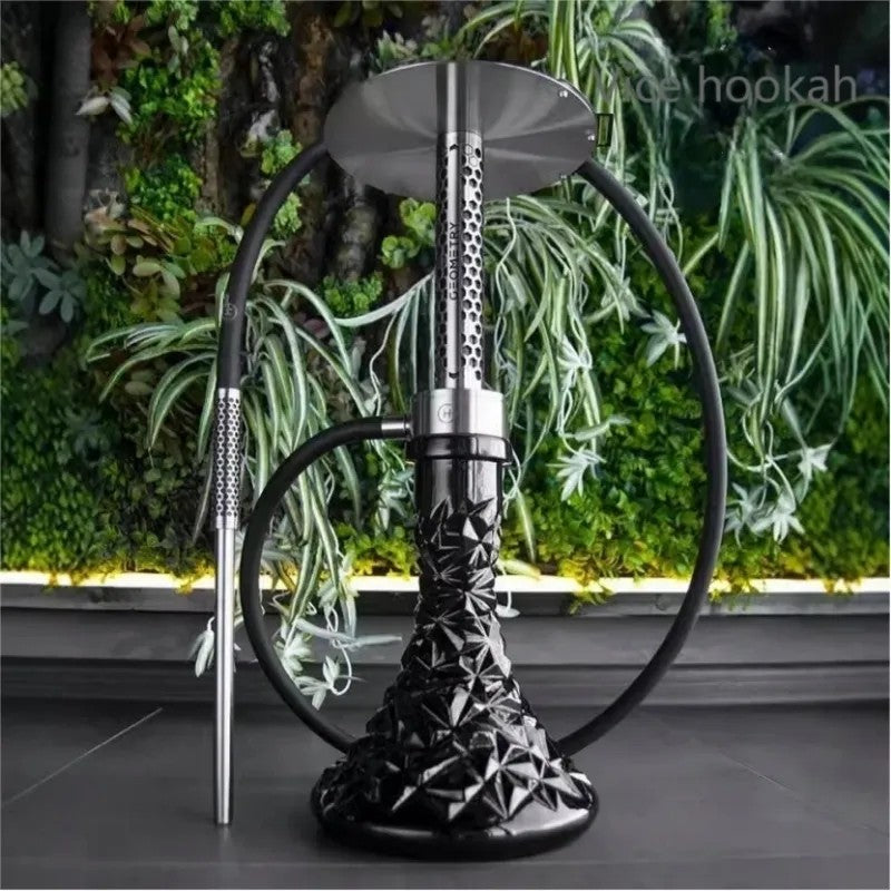 Luxury Stainless Steel Hookah Set | Russian Geometry Design Single Hose Shisha | Elegant Arabic Water Pipe for Lounge, Bar & Home Smoking Experience