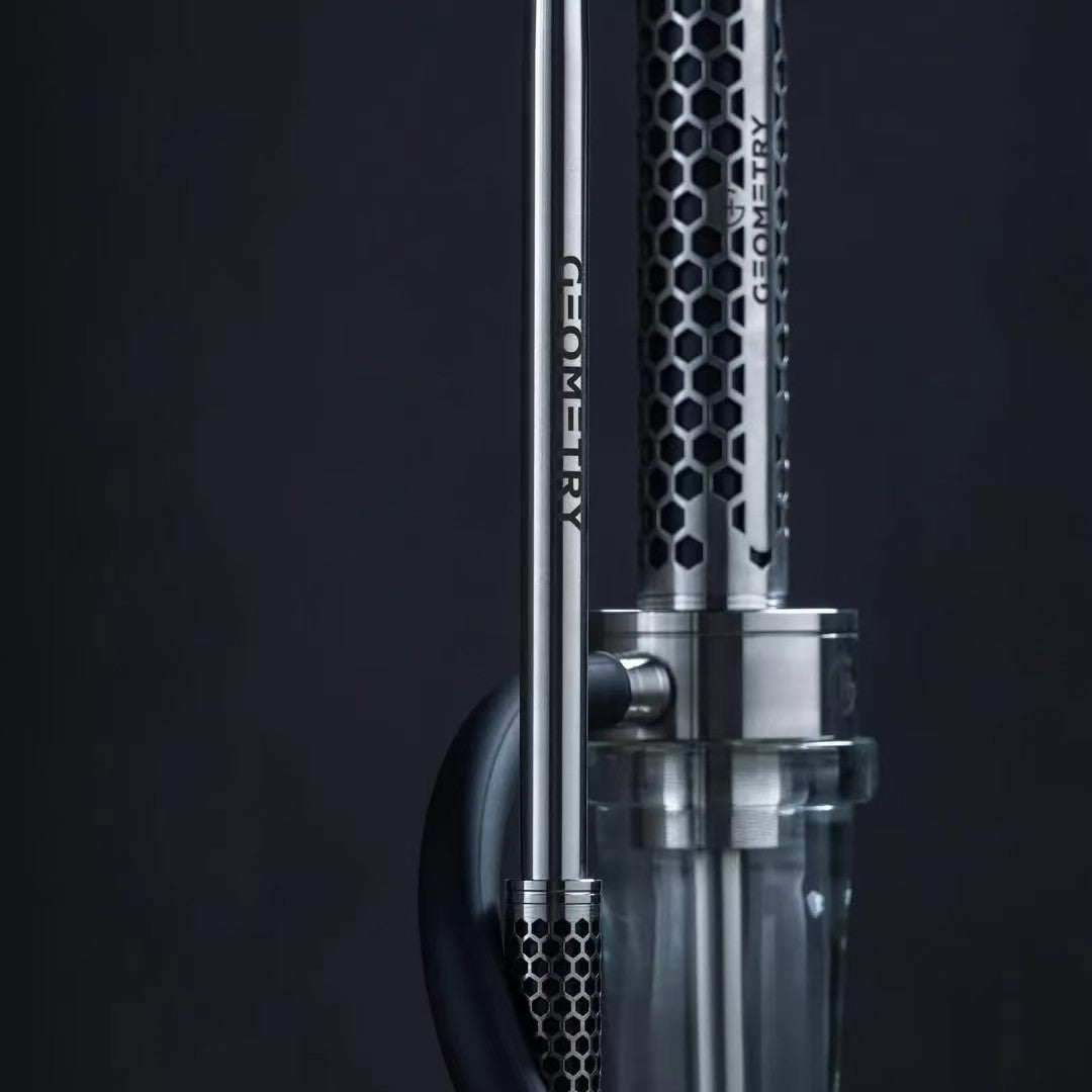 Luxury Stainless Steel Hookah Set | Russian Geometry Design Single Hose Shisha | Elegant Arabic Water Pipe for Lounge, Bar & Home Smoking Experience