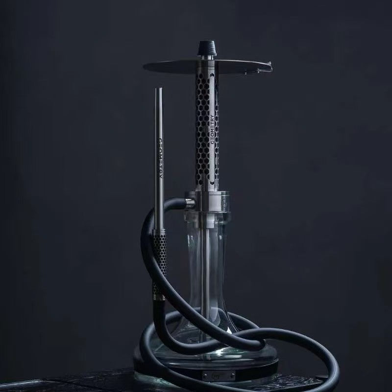 Luxury Stainless Steel Hookah Set | Russian Geometry Design Single Hose Shisha | Elegant Arabic Water Pipe for Lounge, Bar & Home Smoking Experience
