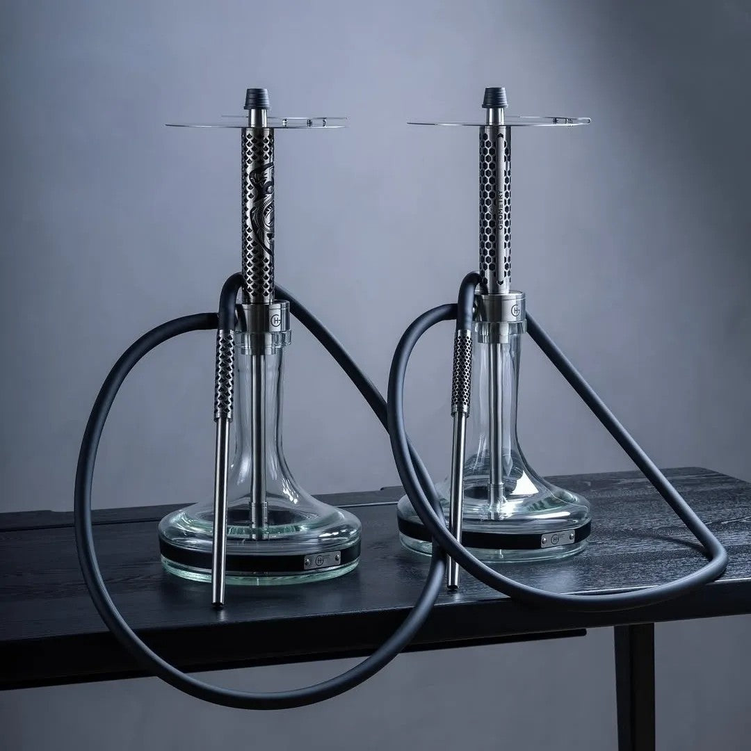 Luxury Stainless Steel Hookah Set | Russian Geometry Design Single Hose Shisha | Elegant Arabic Water Pipe for Lounge, Bar & Home Smoking Experience