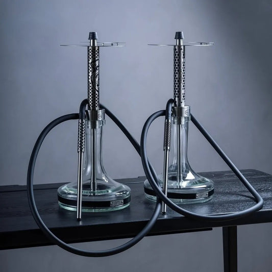 Luxury Stainless Steel Hookah Set | Russian Geometry Design Single Hose Shisha | Elegant Arabic Water Pipe for Lounge, Bar & Home Smoking Experience